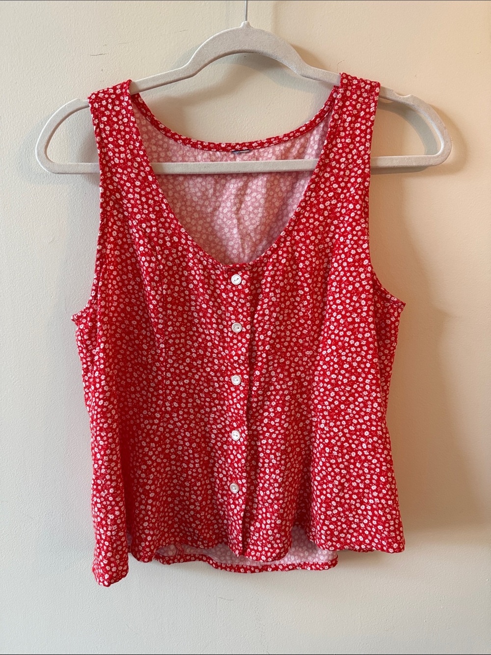 Red Floral Button-Front Women’s Tank Top